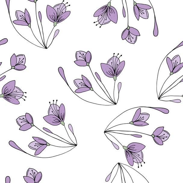 Hand drawn seamless pattern with flowers in vector. Doodle style floral illustration.Cute floral seamless pattern - Vektör, Görsel