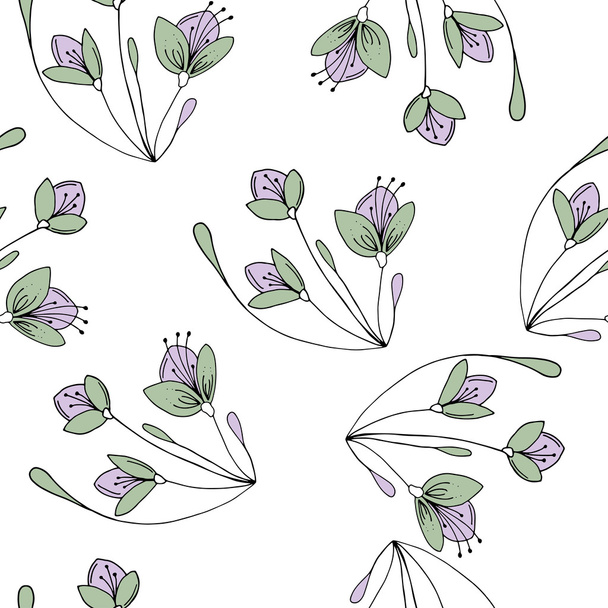 Hand drawn seamless pattern with flowers in vector. Doodle style floral illustration.Cute floral seamless pattern - Vector, Image