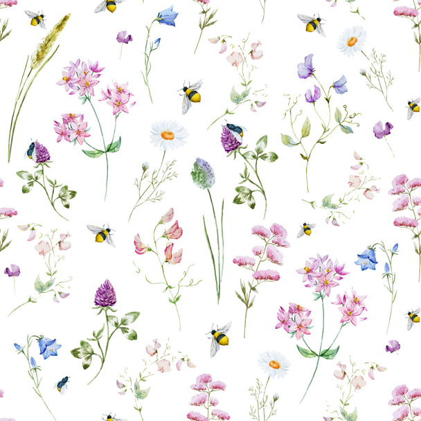 Watercolor wildflower pattern - Vector, Image