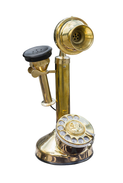 Antiguo teléfono de latón dorado
 - Foto, Imagen