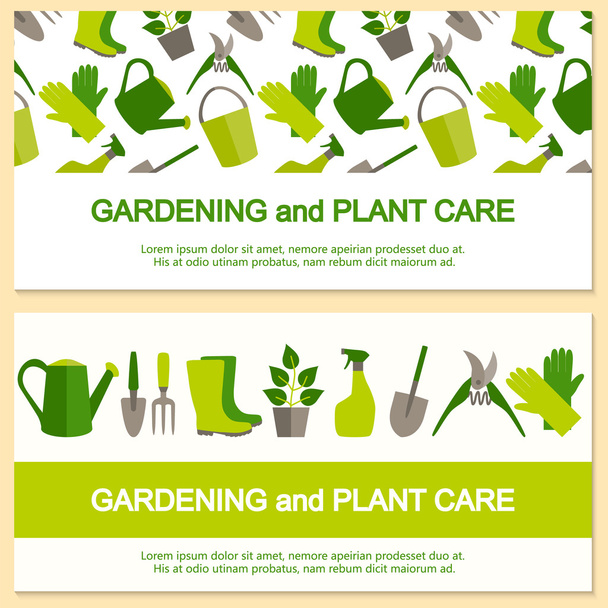 Banner de diseño plano para jardinería y cuidado de plantas
. - Vector, imagen