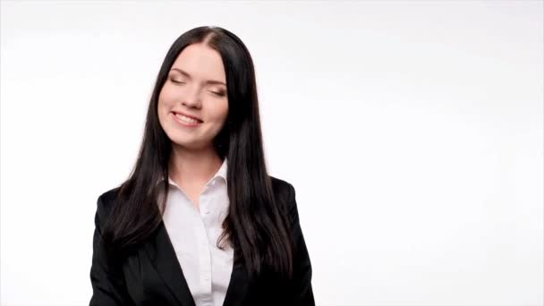 Smiling business woman gesturing thumbs up - Felvétel, videó