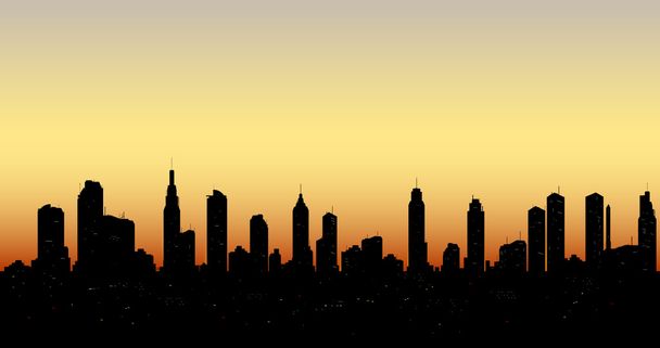 夕暮れの高層ビルのスカイライン空撮 - ベクター画像