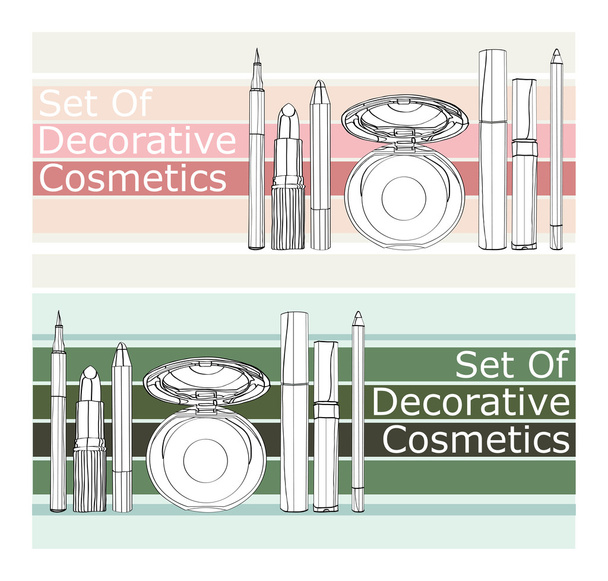 Conjunto de cosméticos decorativos
 - Vetor, Imagem