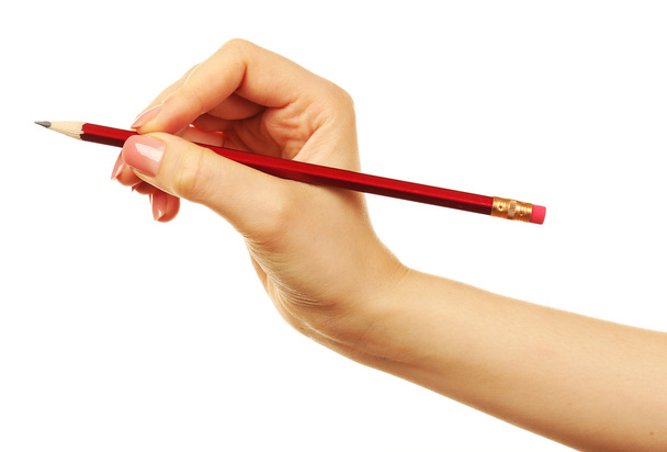 Γυναικείο χέρι με μολύβι που απομονώνονται σε λευκό - Φωτογραφία, εικόνα