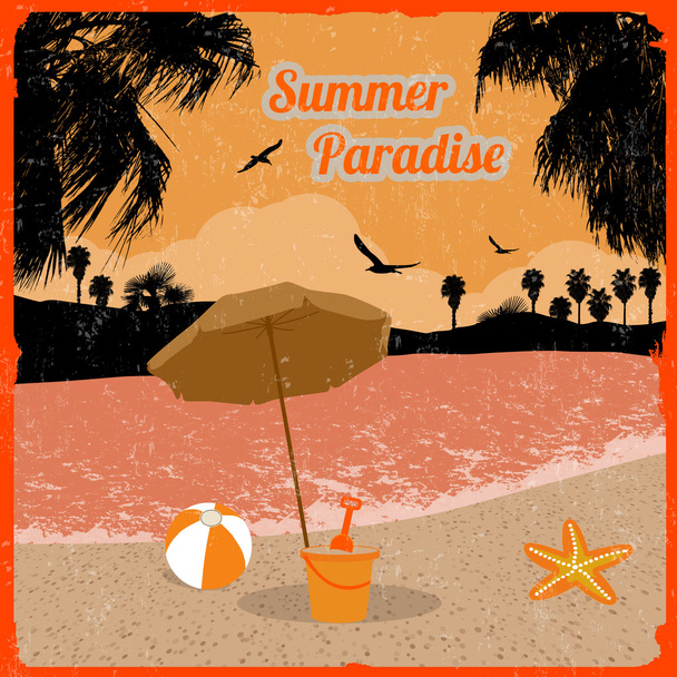 Summer paradise retro poster - Vector, Image