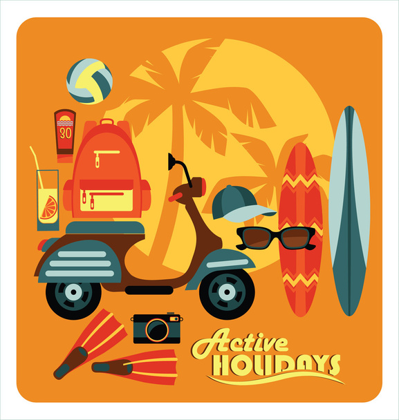 Vector illustration of active summer holidays. - Vecteur, image