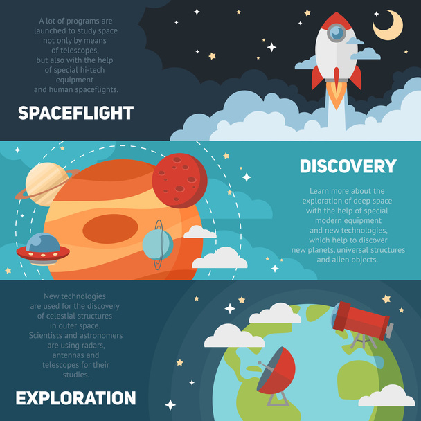 Space theme banners and cards - Vector, afbeelding
