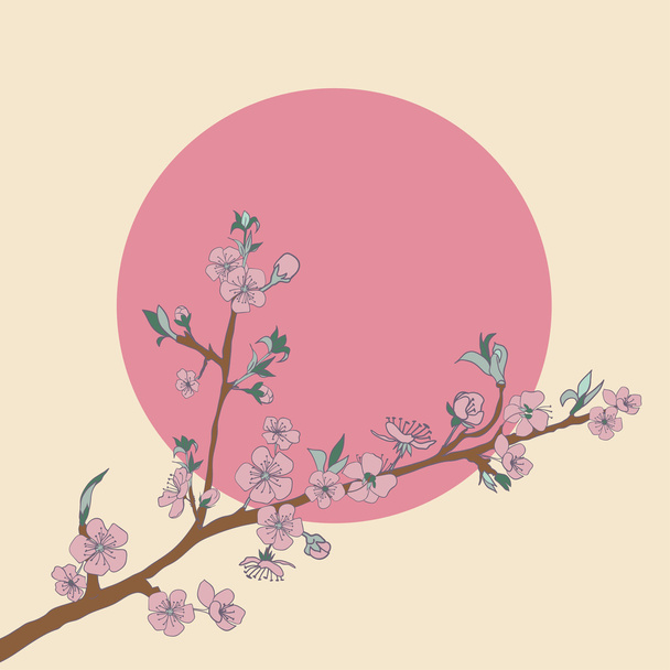 Rama floreciente de cerezo sobre fondo de sol. Vintage
  - Vector, Imagen