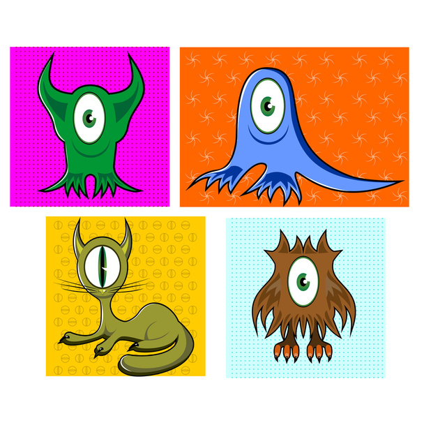 cartoon funny one eyed colorful animals - Vector, Imagen
