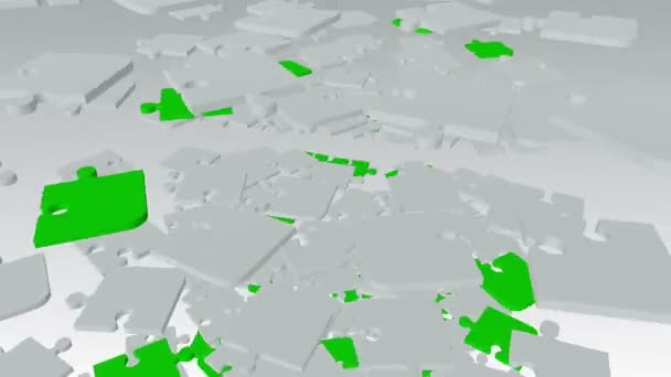 Düşüyor, soyut puzzle parçaları beyaz ve yeşil döndürme - Video, Çekim