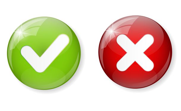 Red and Green Check Mark Icon Button Vector Illustration - Vector, Image