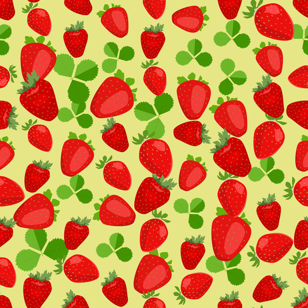 Бесшовный красочный фон из клубники и листьев
 - Вектор,изображение