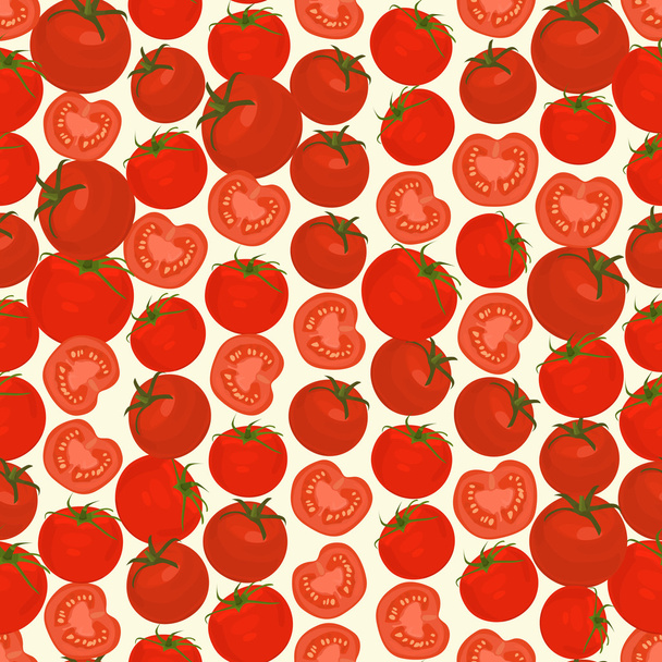 Seamless colorful background made of slices and whole tomato - Vector, Image