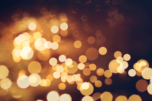 Festive Background With Natural Bokeh And Bright Golden Lights. Vintage Magic Background With Color - Photo, Image