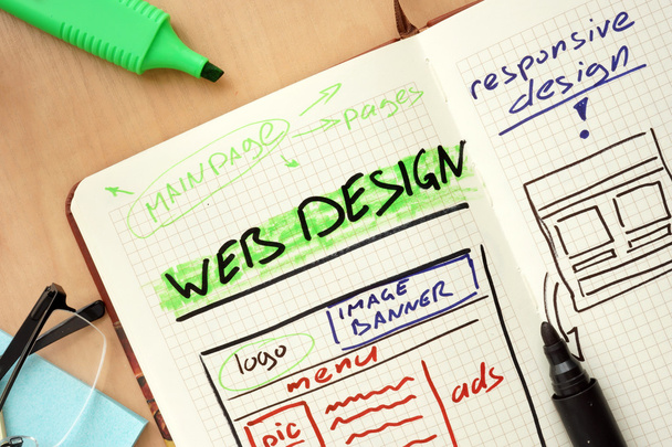 Notepad with words web design  concept - Foto, Imagem