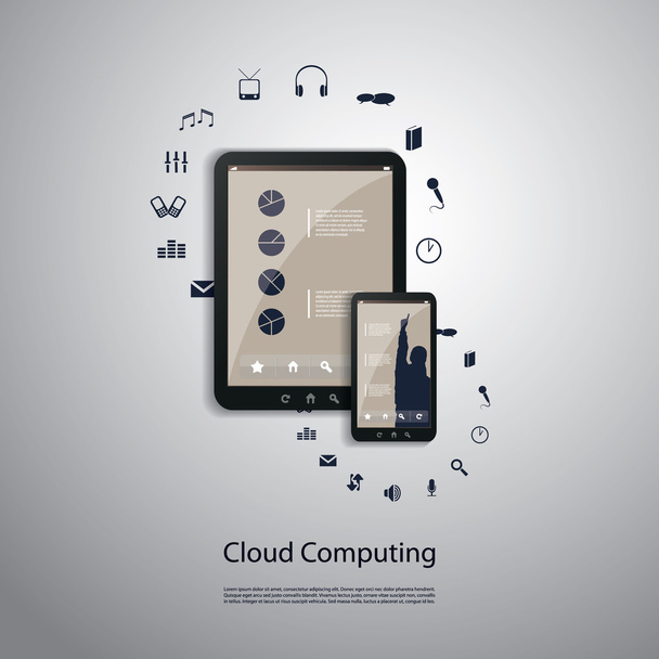 Bulut bilgisayar kavramı - bağlantı, eşitleme, Download, yükle - Vektör, Görsel