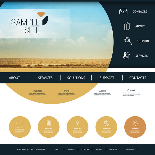 Diseño del sitio web para su negocio con fondo de imagen de playa trazada
 - Vector, imagen