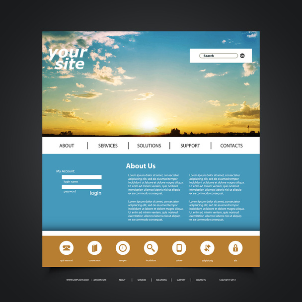 Website Design Template for Your Business with Sunset Image Background - Vector, Image