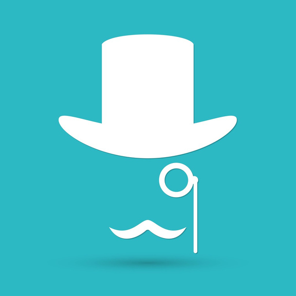 Bowler hat and moustache icon - Вектор,изображение