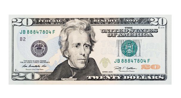 Twenty U.S. dollars isolated on white background. - Photo, Image