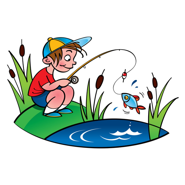 Pesca dos desenhos animados Boy
 - Vetor, Imagem