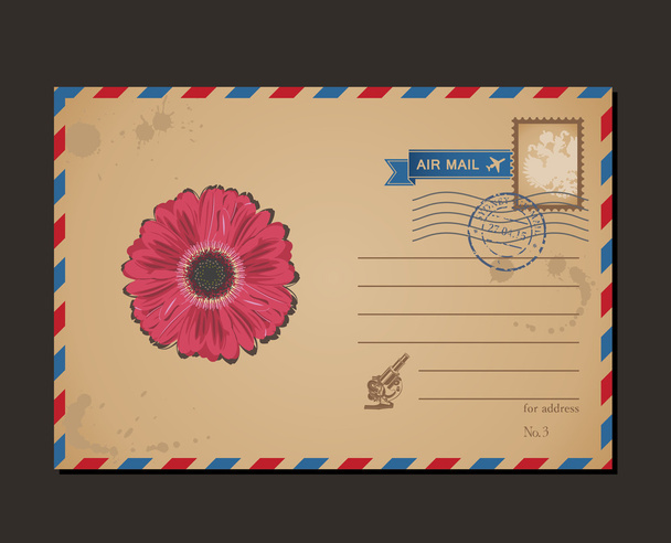 Vintage postcard and postage stamps. Design flower envelope pattern letters - Vector, Image