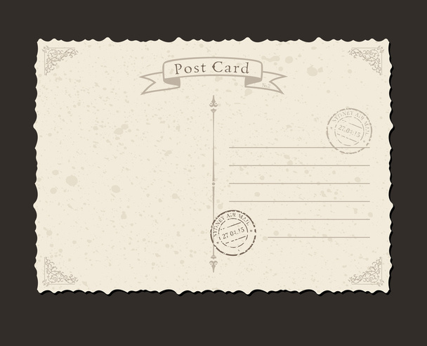 Grunge briefkaart en postzegel. Ontwerp enveloppen brief - Vector, afbeelding