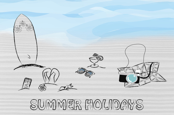 travel industry: objects for summer holiday at the beach - Foto, imagen