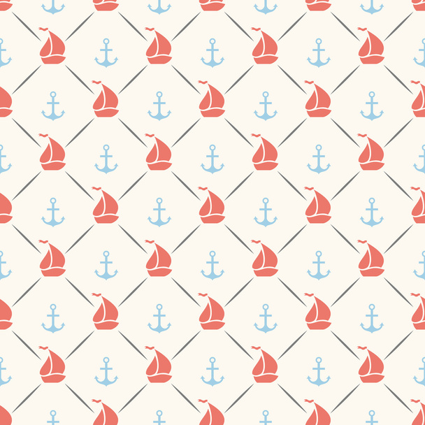 Seamless vector pattern of anchor, sailboat shape and line - Vector, Imagen