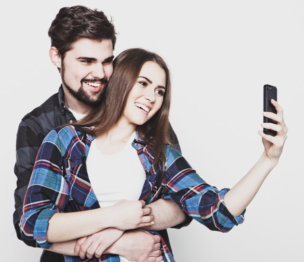 loving couple making selfie - Foto, afbeelding