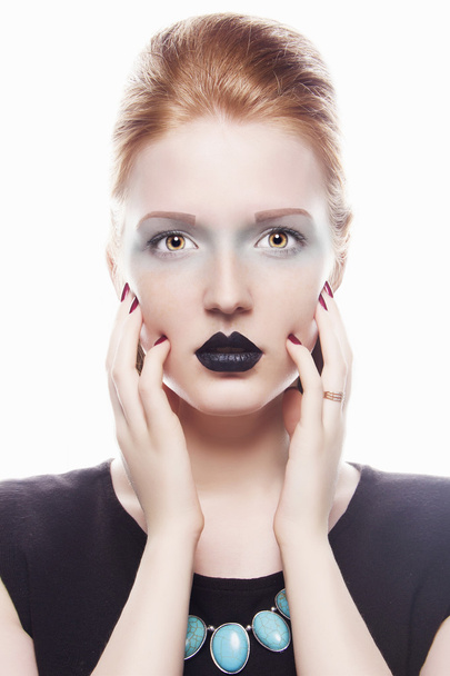 Young red hair woman with black lips - Fotografie, Obrázek