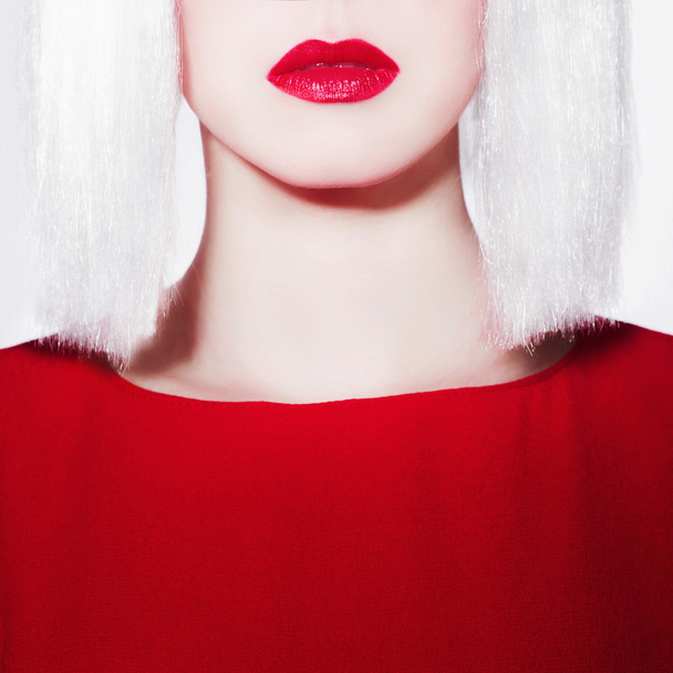 red lips of beauty young woman - Foto, imagen