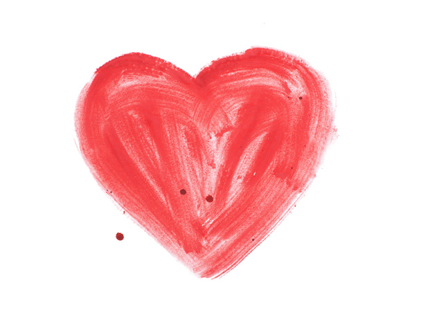 hand drawn colorful red heart art color paint or blood splatter stain - Photo, Image
