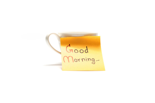 kahvikupin tahmea viesti kirjoittaa Hyvää huomenta
 - Valokuva, kuva