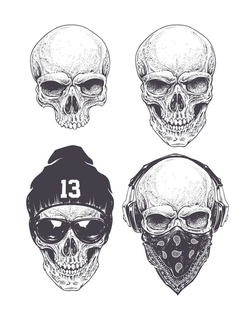 Dotwork Skulls Set - Vector, Image
