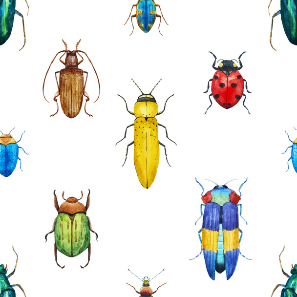 Watercolor bug beetle pattern - Vector, Imagen