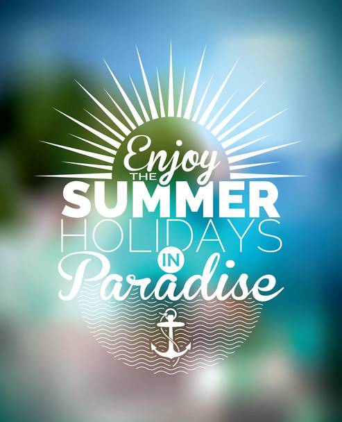 Vector illustration on a summer holiday theme on blurred background. - Vector, Image