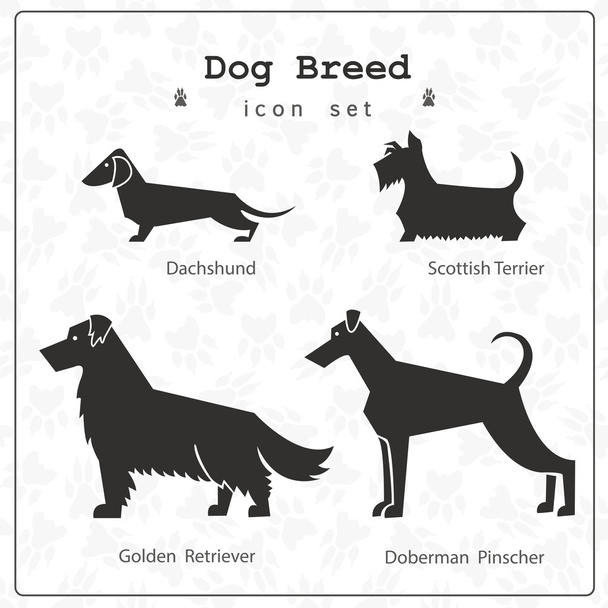 4 つの犬の品種の様式化されたセット - ベクター画像
