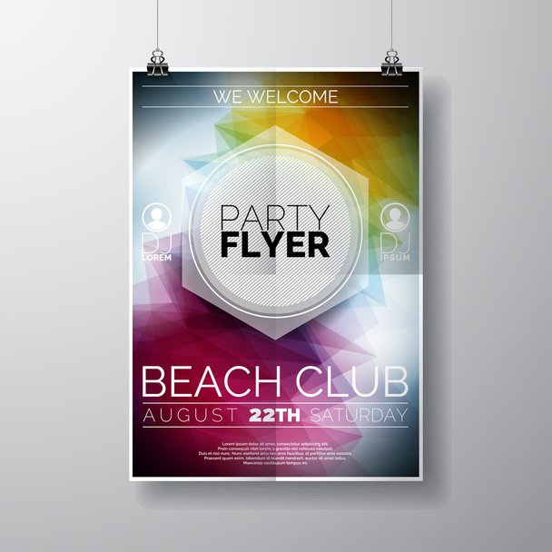 Vector Party Flyer poster template on Summer Beach theme with abstract shiny background. - Διάνυσμα, εικόνα