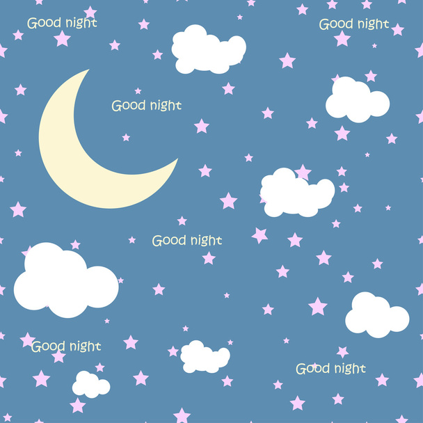 Vector night scene with moon and stars. Seamless pattern - Vector, Image