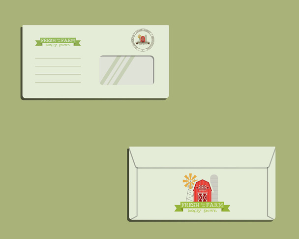 Brand identity template. Envelope. Front and back sides. With natural farm, organic. eco elements. Green and ecology design. Best for natural products company, shop. Vector - ベクター画像