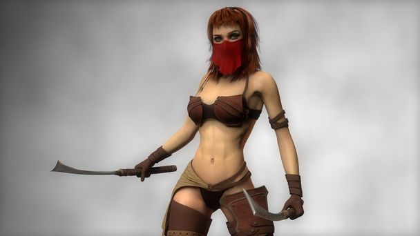 Warrior girl in red veil - Foto, Imagen