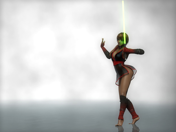 sexy girl with green lightsaber - Photo, image