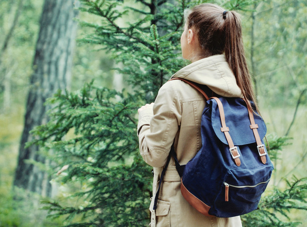 woman discovering nature in the forest environment, lifestyle co - Photo, Image