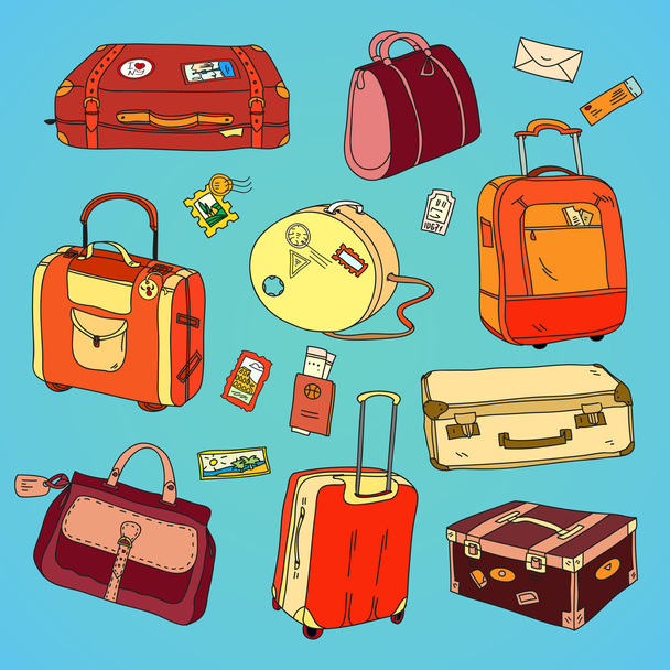 Kolekce vintage cestovní kufry s nálepkami - Vektor, obrázek
