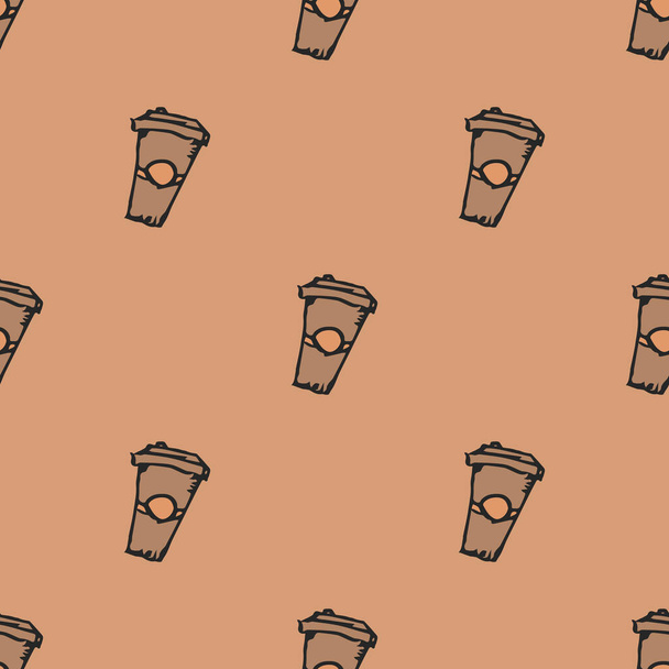 Seamless coffee pattern. Doodle coffee background. Hand drawn illustration with coffee icons - Vector, Image