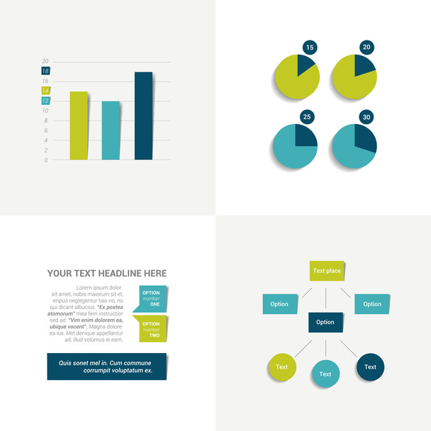 Flat set of charts and brochure elements. Simply color editable. Infographics elements. - Vector, Image