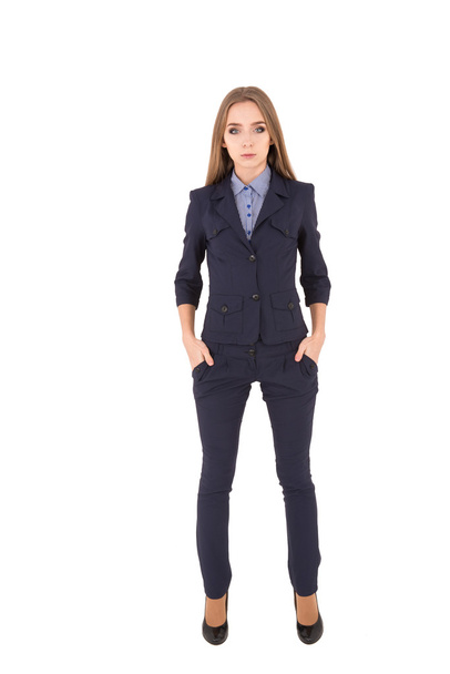 Young successful woman in a business suit on a white background. - Valokuva, kuva