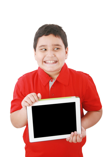 Portrait of a cute young child happy with his new digital tablet - Foto, immagini